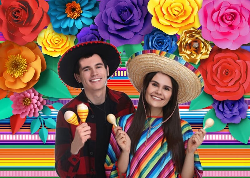 CHAIYA Mexican Theme Party Striped Backdrop Fiesta Cinco De Mayo Paper Flowers Background Party Decoration for Cake Table Decor Photo Booth 7X5FT - Image 4